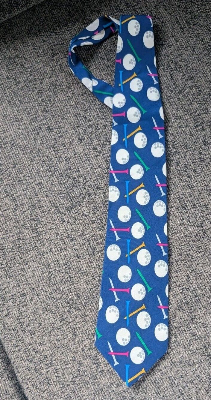 Lillian Vernon Silk Neck Tie Blue Golf Balls Tees Pattern Men’s VtG Sport